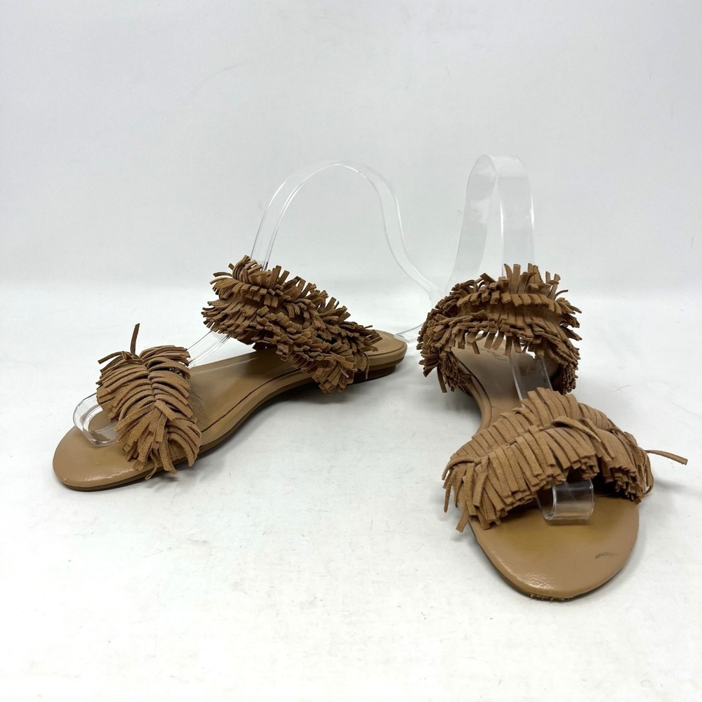 Joie Sandals Womens 35 Tan Suede Fringe Leather Slides Flats Boho Resort Festiva